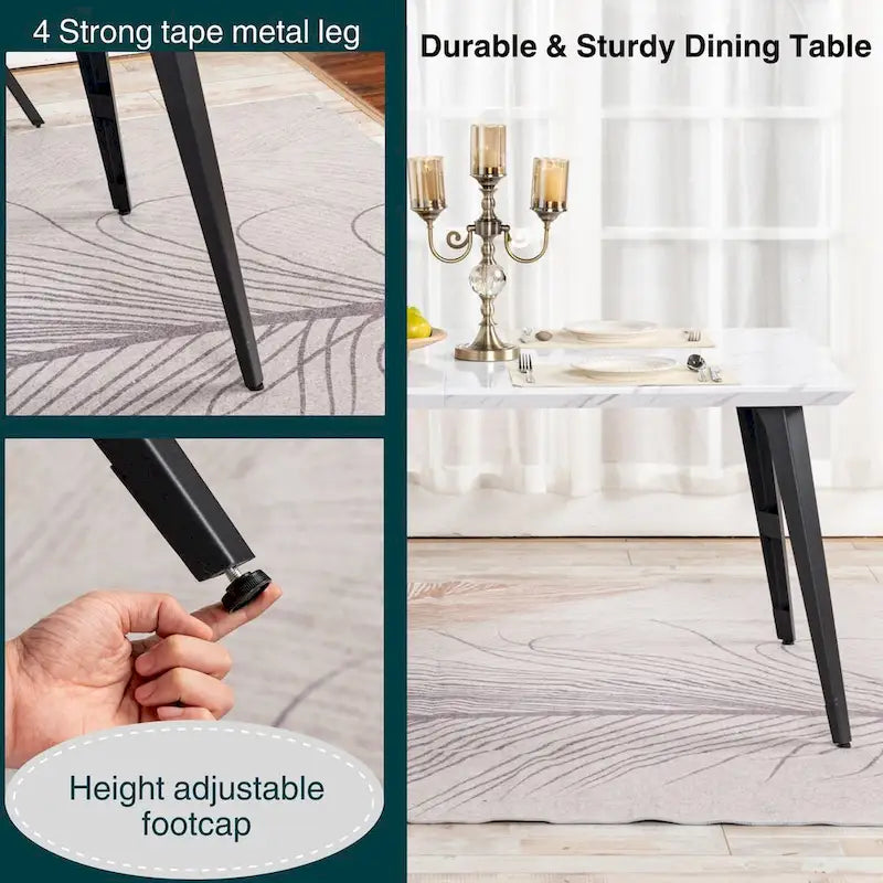 Table à manger rectangulaire de 160 cm, Plateau en bois, Pieds en métal noir, 4 à 6 places, Style industriel moderne