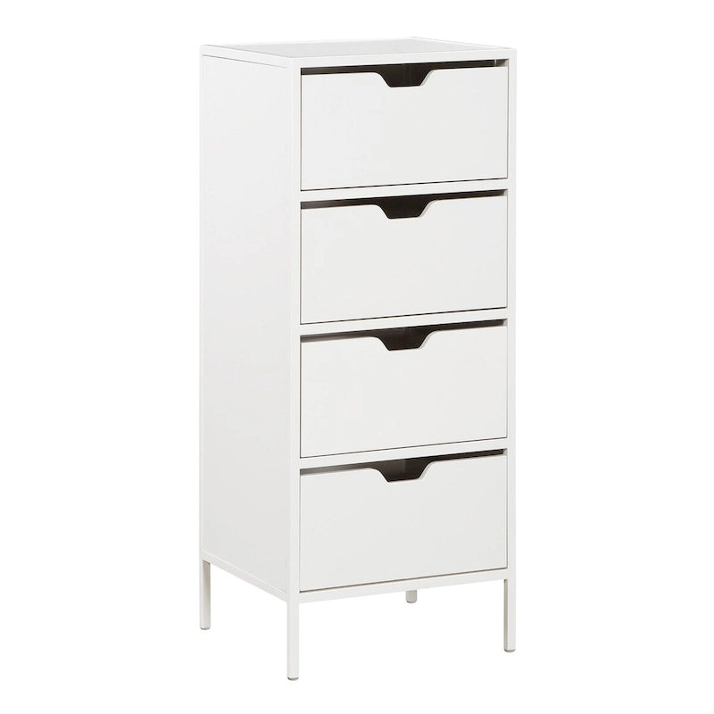 Meuble de rangement d'appoint à 4 tiroirs, cadre en acier, finition en stratifié imitation grain de bois, 16"L x 38,5"H, entièrement assemblé
