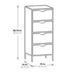 Meuble de rangement d'appoint à 4 tiroirs, cadre en acier, finition en stratifié imitation grain de bois, 16"L x 38,5"H, entièrement assemblé