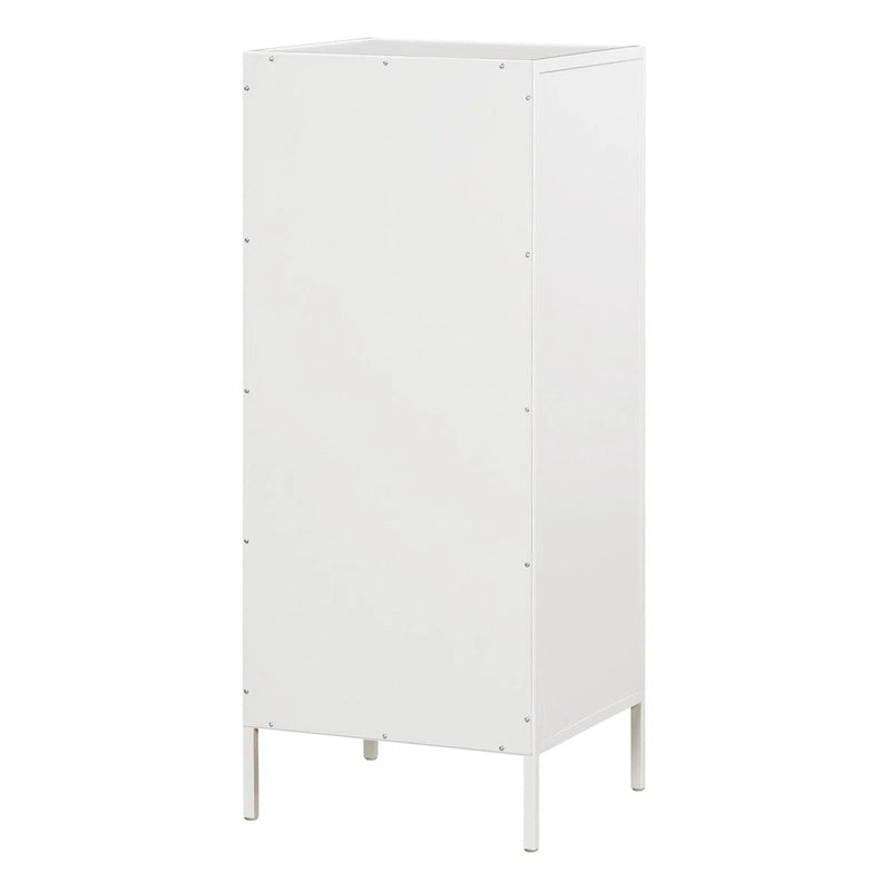 Meuble de rangement d'appoint à 4 tiroirs, cadre en acier, finition en stratifié imitation grain de bois, 16"L x 38,5"H, entièrement assemblé