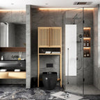 Meuble de rangement pour toilettes en bambou avec étagère et portes doubles