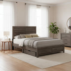 Modern Queen Size Bed and Platform Bed Frames Dark Brown,Wood