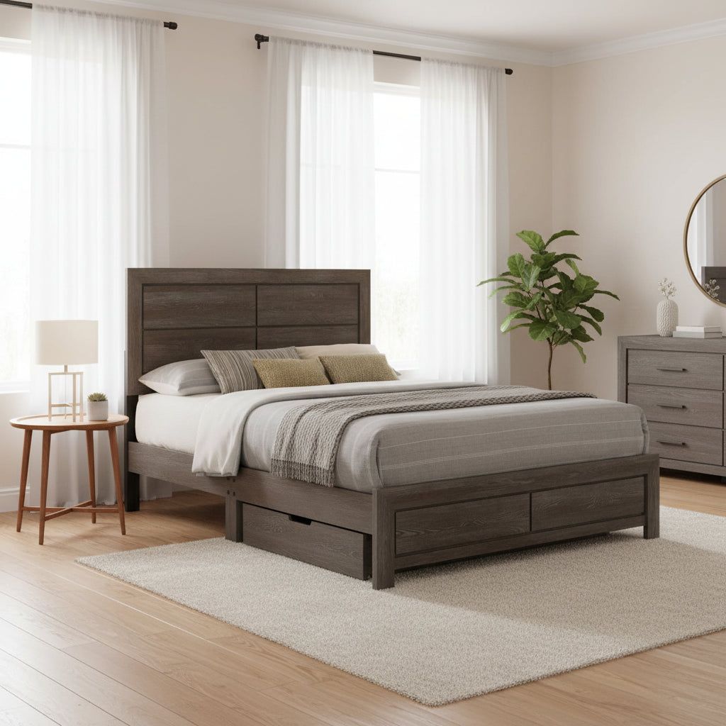 Modern Queen Size Bed and Platform Bed Frames Dark Brown,Wood