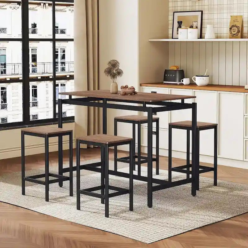 Ensemble table de bar et tabourets compacts 5 pièces moderne