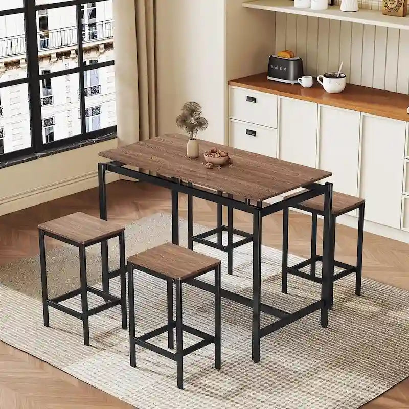Ensemble table de bar et tabourets compacts 5 pièces moderne
