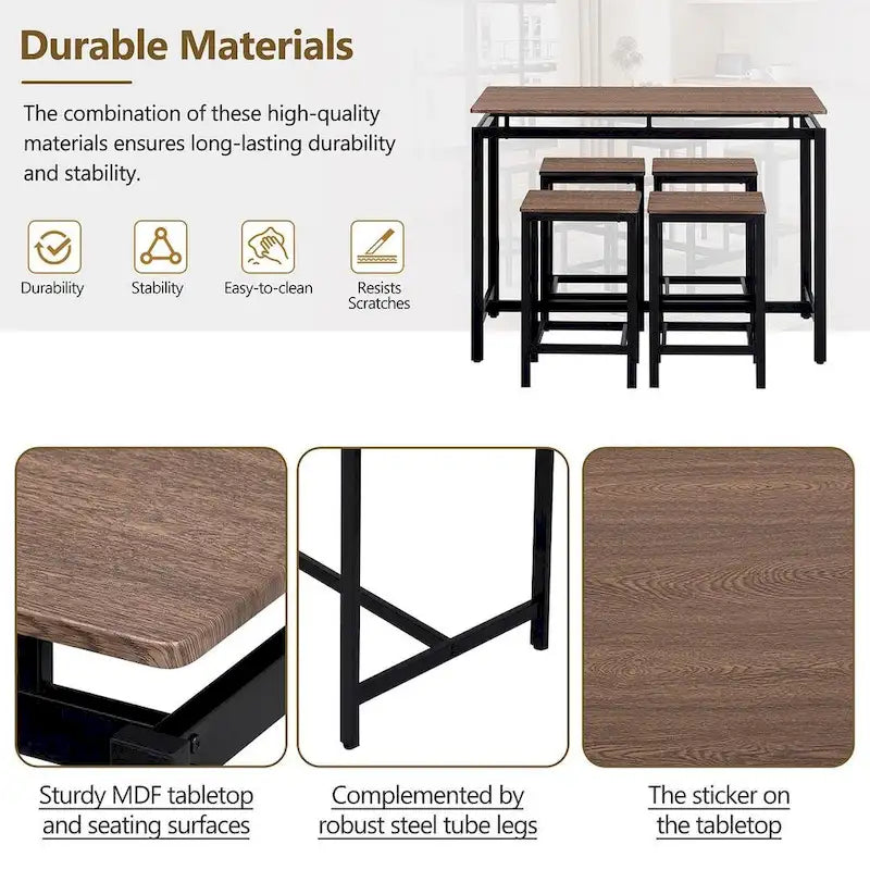 Ensemble table de bar et tabourets compacts 5 pièces moderne